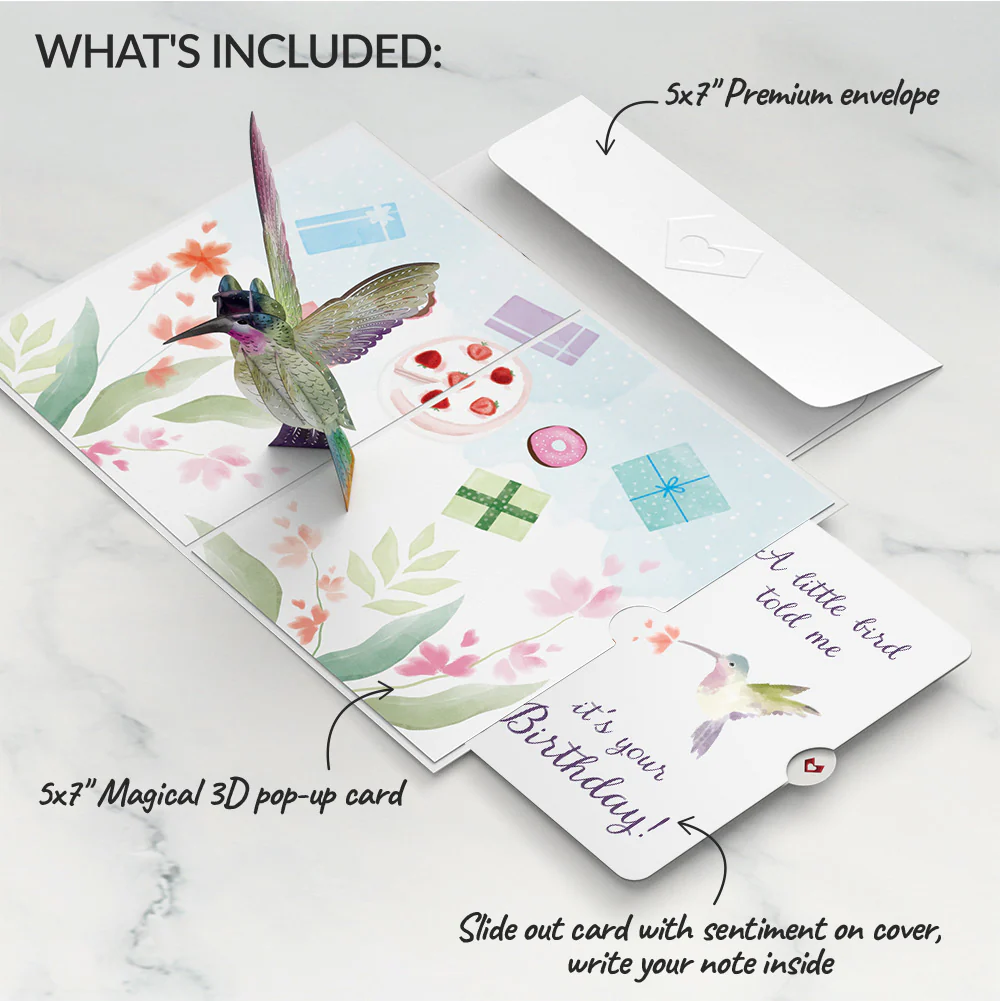 Hummingbird Birthday Pop-Up Card and A Little Hummingbird Kisses Sentiment Set - Image 2