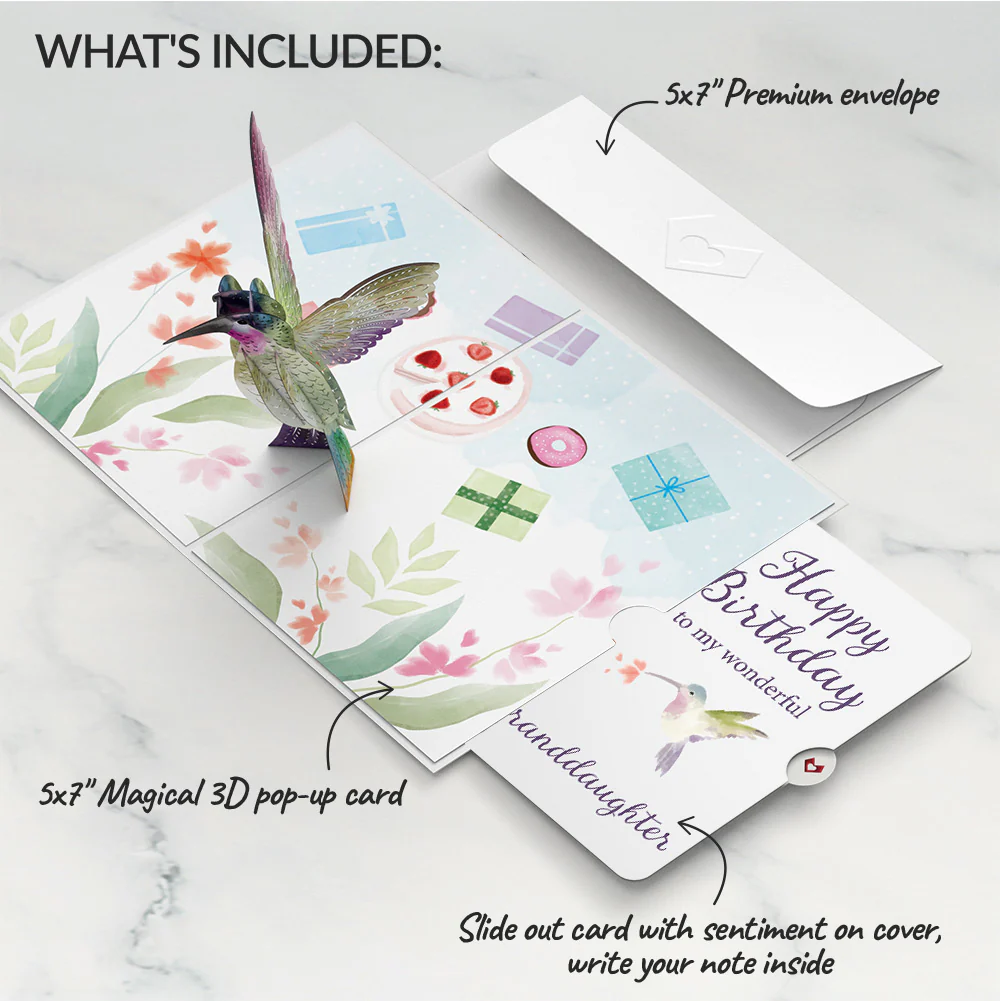 Hummingbird Birthday Pop-Up Card and Sentiment Set for Granddaughter - Image 2