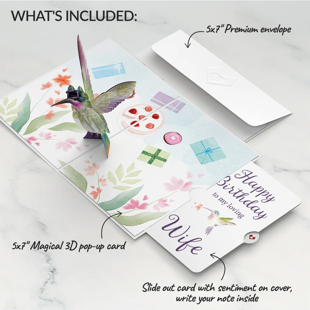 Hummingbird Birthday Pop-Up Card and Sentiment Set for Wife - Image 2