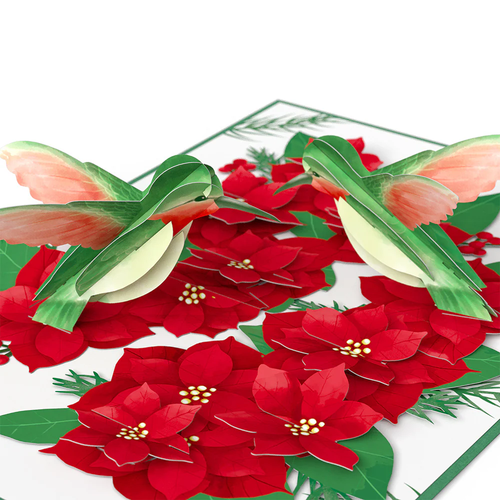 Hummingbirds on Poinsettias Pop-Up Card - Image 2