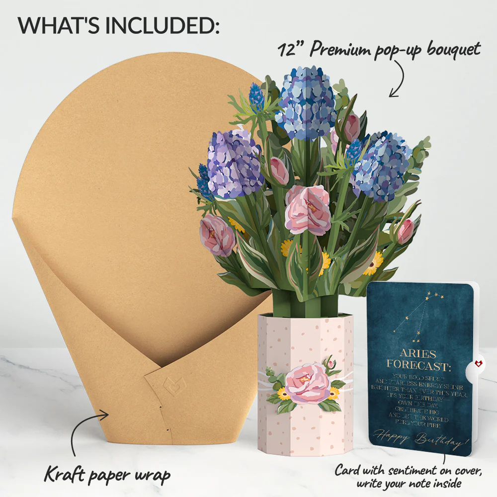 Hydrangea Birthday Bouquet and Aries Zodiac Sentiment Set - Image 2