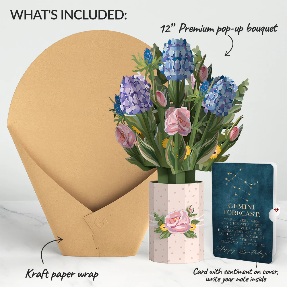 Hydrangea Birthday Bouquet and Gemini Zodiac Sentiment Set - Image 2