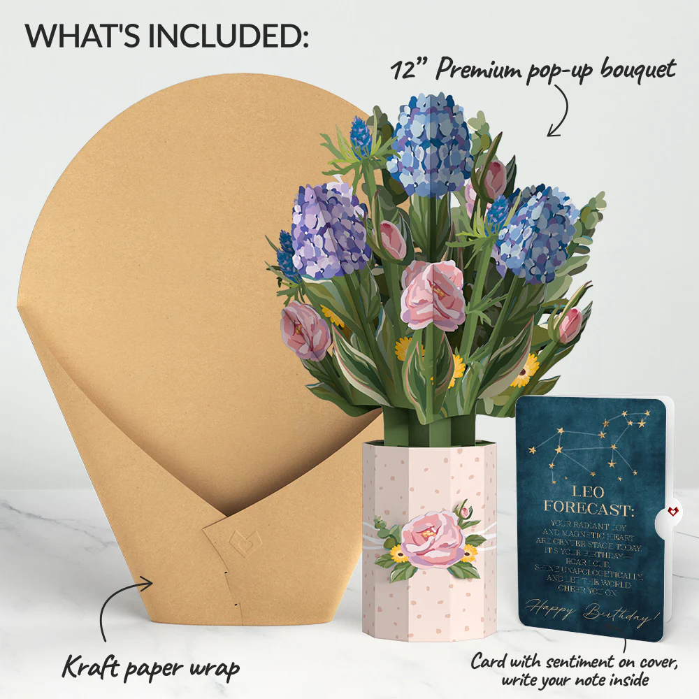 Hydrangea Birthday Bouquet and Leo Zodiac Sentiment Set - Image 2
