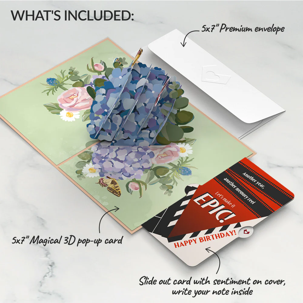 Hydrangea Butterflies Birthday Pop-Up Card and Epic Reel Sentiment Set - Image 2