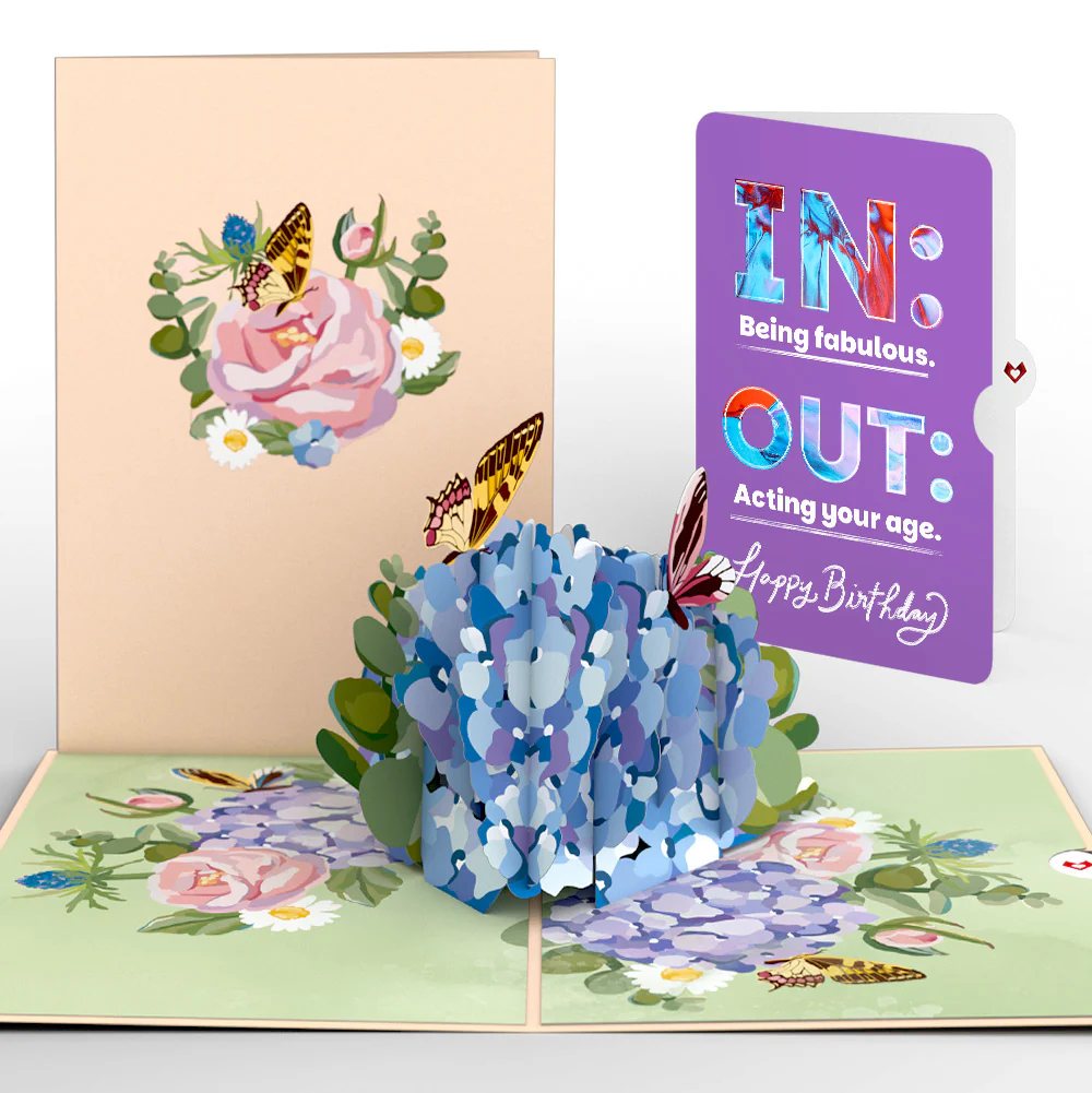 Hydrangea Butterflies Birthday Pop-Up Card and IN & OUT Sentiment Set