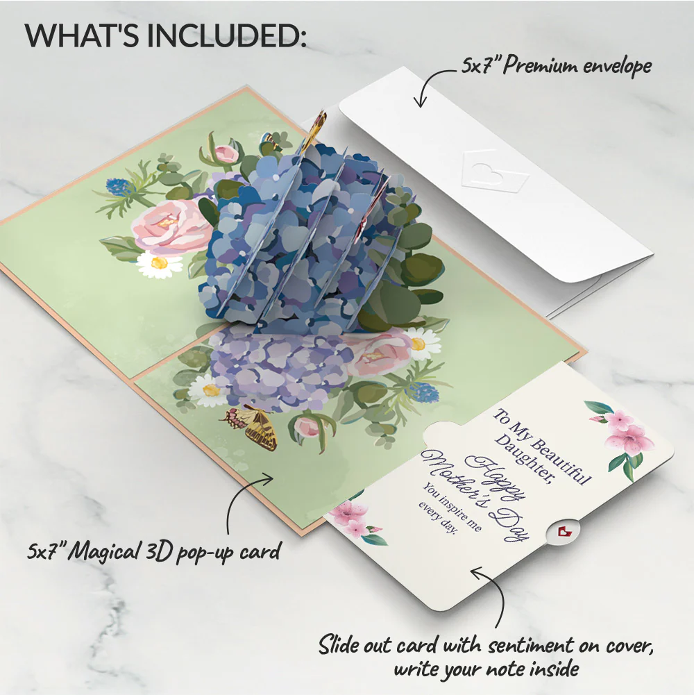 Hydrangea Butterflies Mother's Day Pop-Up Card and Sentiment Set for Daughter - Image 2