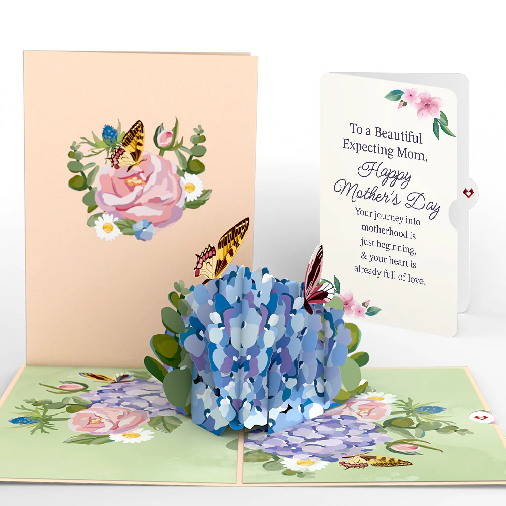 Hydrangea Butterflies Mother's Day Pop-Up Card and Sentiment Set for Expecting Mom