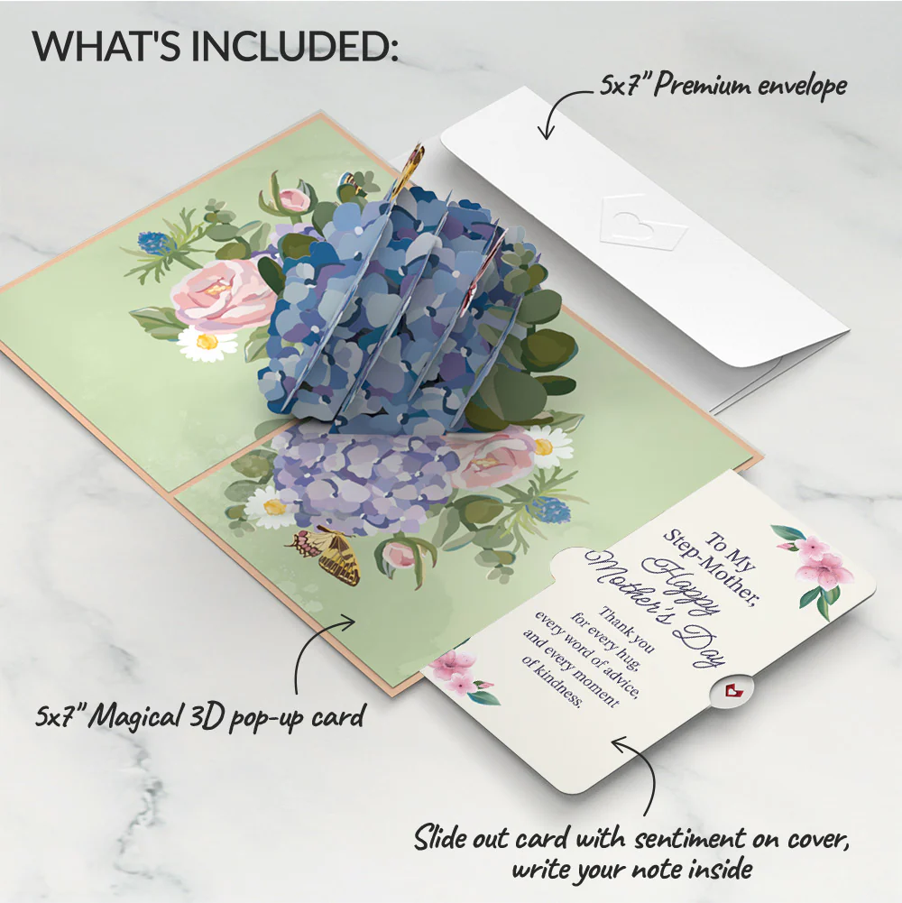 Hydrangea Butterflies Mother's Day Pop-Up Card and Sentiment Set for Step-Mother - Image 2