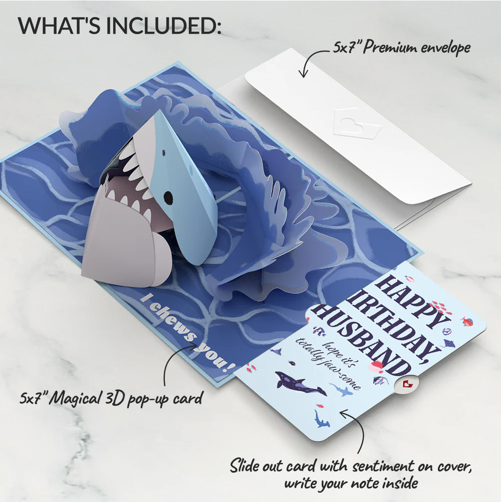 I Chews You Shark Birthday Pop-Up Card and Sentiment Set for Husband - Image 2