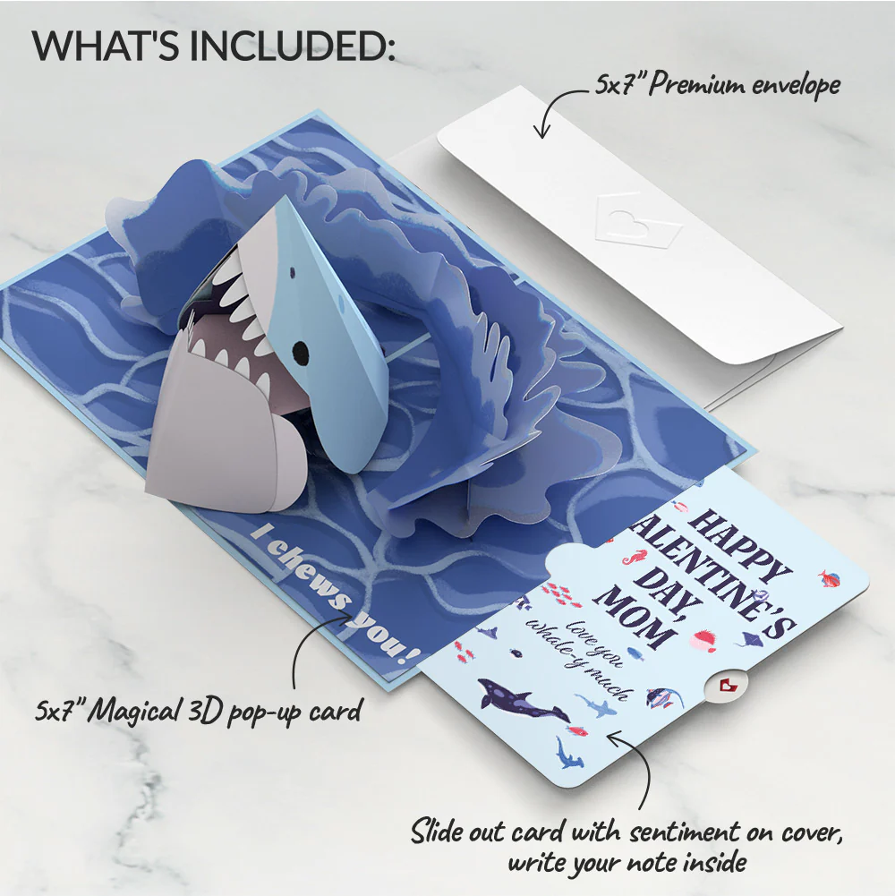 I Chews You Shark Valentine Pop-Up Card and Sentiment Set for Mom - Image 2