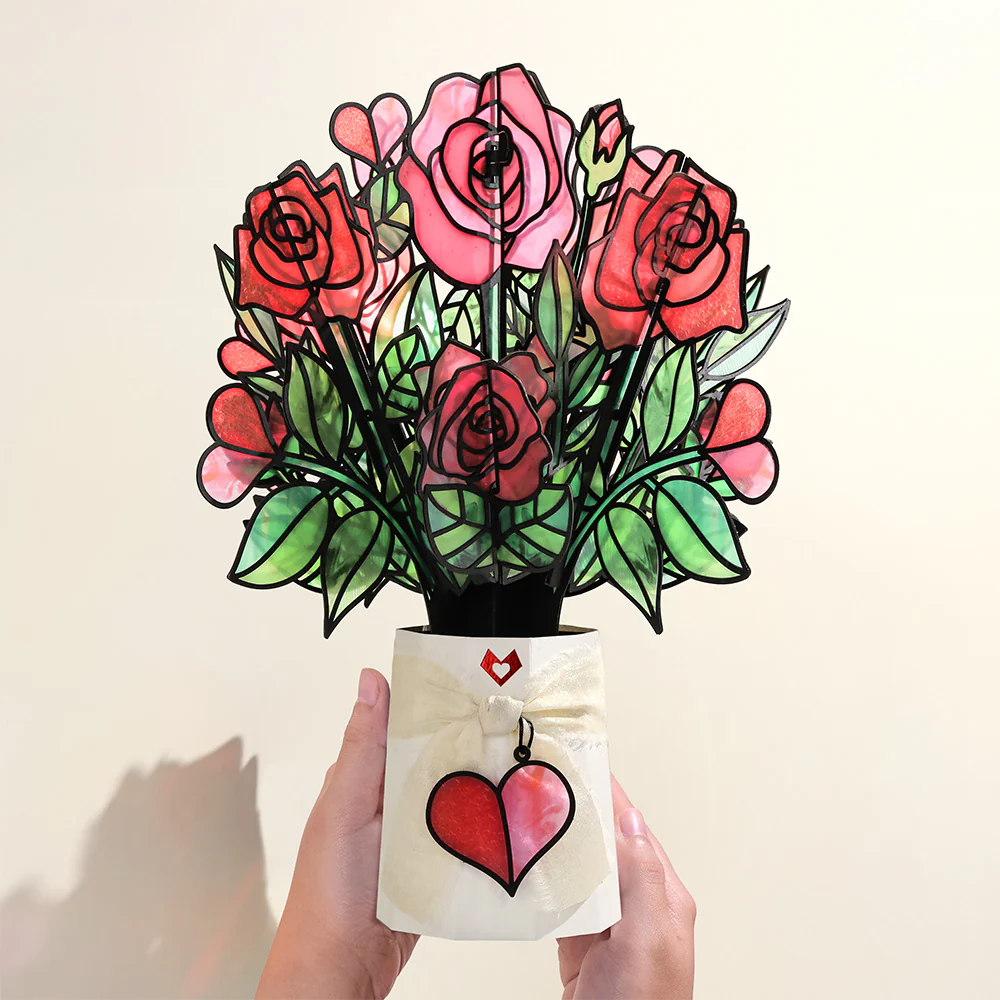 I Love You Roses Pop-Up Card & Suncatcher Bouquet Bundle - Image 7