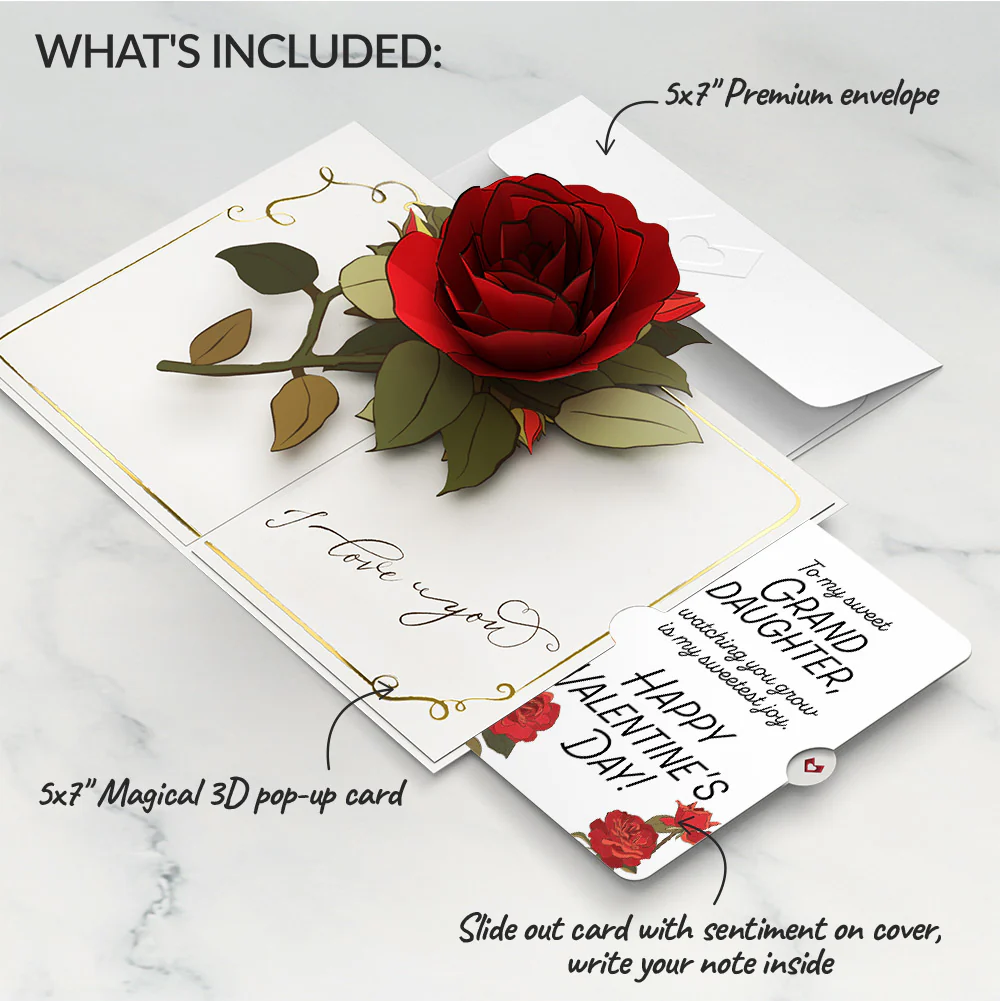 I Love You Roses Valentine Pop-Up Card and Sentiment Set for Granddaughter - Image 2