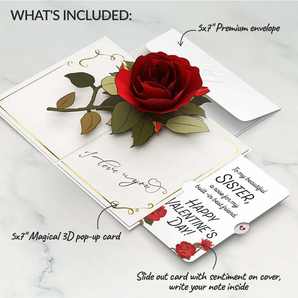 I Love You Roses Valentine Pop-Up Card and Sentiment Set for Sister - Image 2