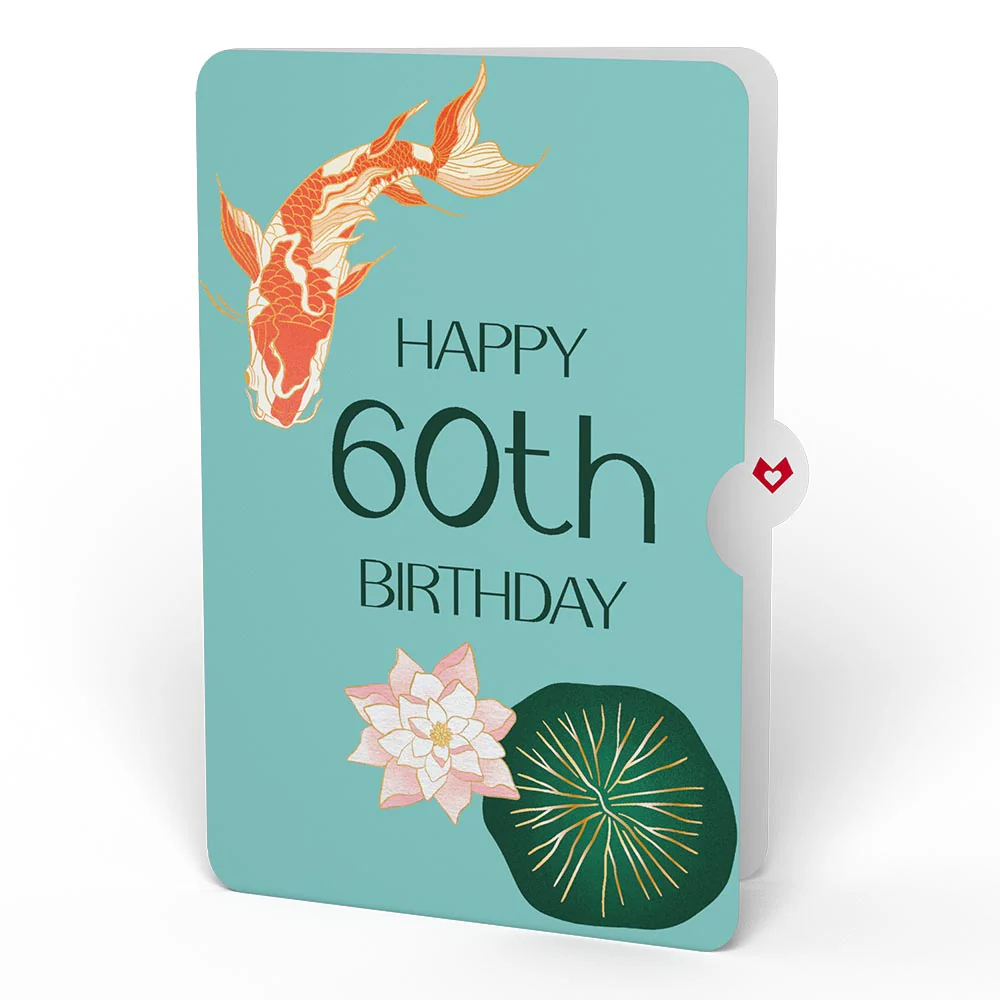 Koi Fish and Lotus 60th Birthday Pop-Up Card and Sentiment Set - Image 4
