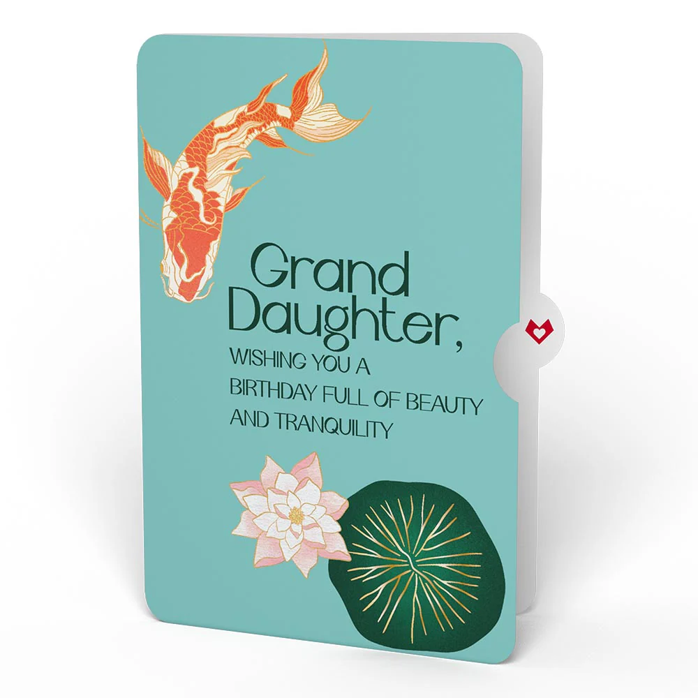 Koi Fish and Lotus Birthday Pop-Up Card and Sentiment Set for Granddaughter - Image 4