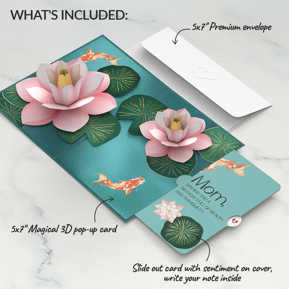 Koi Fish and Lotus Birthday Pop-Up Card and Sentiment Set for Mom - Image 2