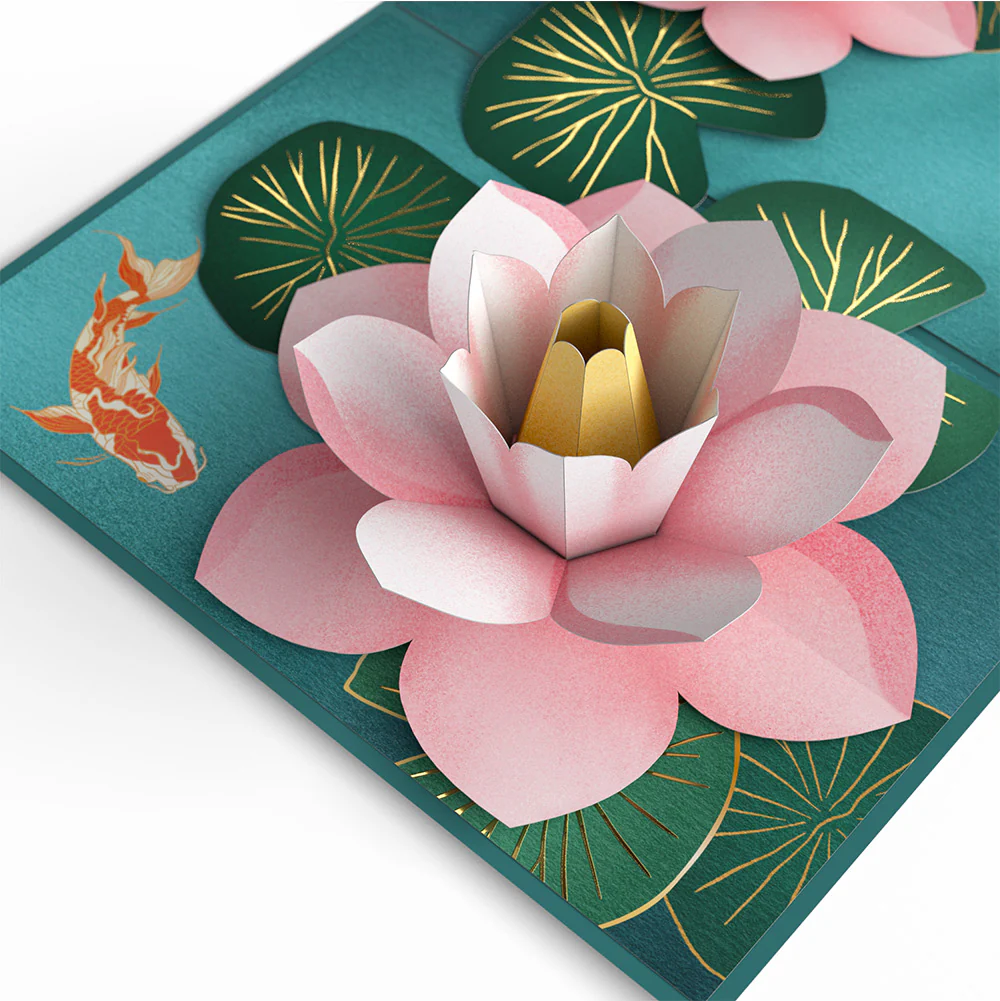 Koi Fish and Lotus Pond 60th Birthday Pop-Up Card and Sentiment Set - Image 3
