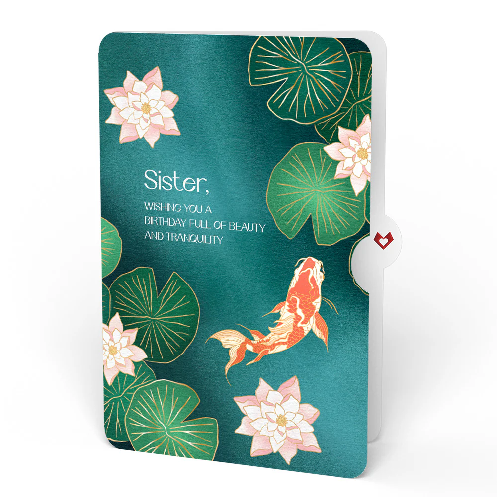 Koi Fish and Lotus Pond Birthday Pop-Up Card and Sentiment Set for Sister - Image 4