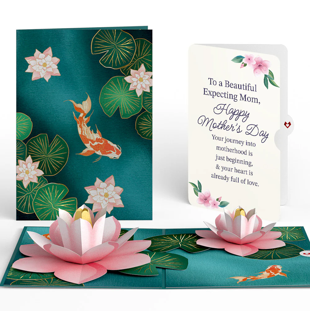 Koi Fish and Lotus Pond Mother's Day Pop-Up Card and Sentiment Set for Expecting Mom