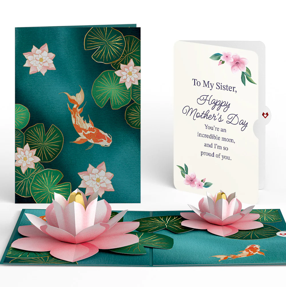 Koi Fish and Lotus Pond Mother's Day Pop-Up Card and Sentiment Set for Sister
