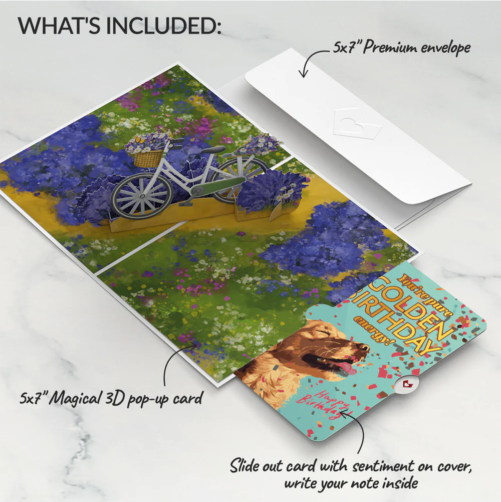 Lavender Bicycle Birthday Pop-Up Card and Golden Energy Sentiment Set - Image 2