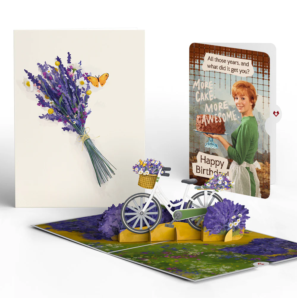 Lavender Bicycle Birthday Pop-Up Card and More Cake More Awesome Sentiment Set