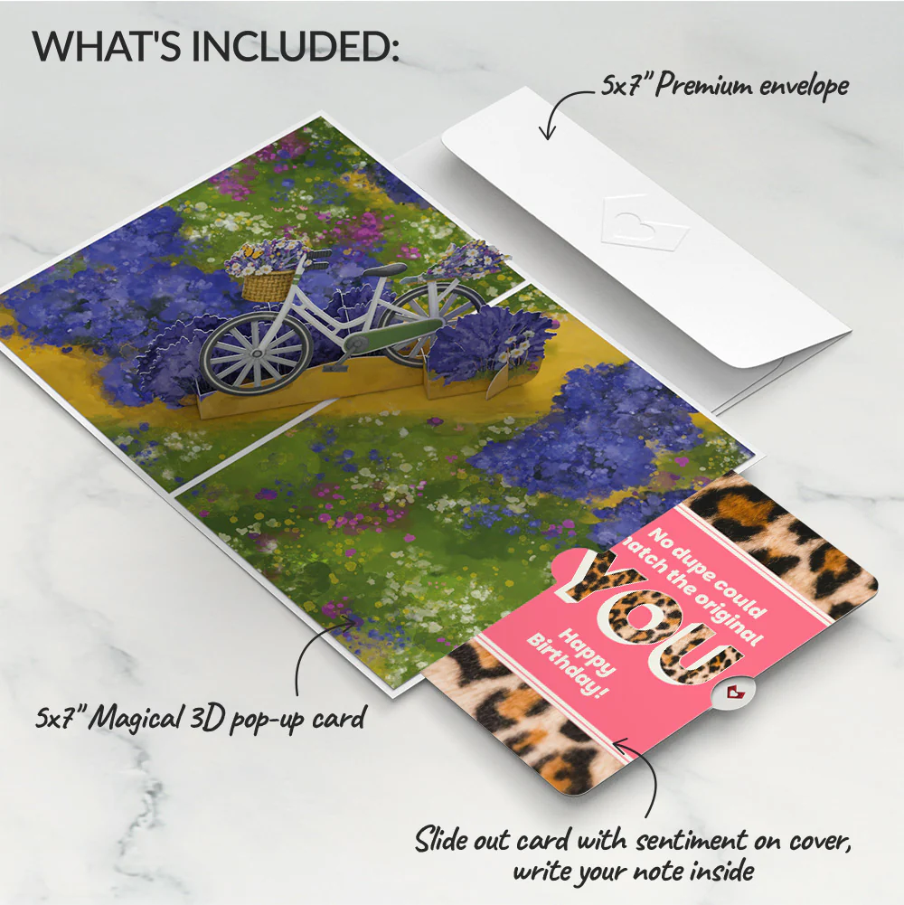 Lavender Bicycle Birthday Pop-Up Card and The original YOU Sentiment Set - Image 2