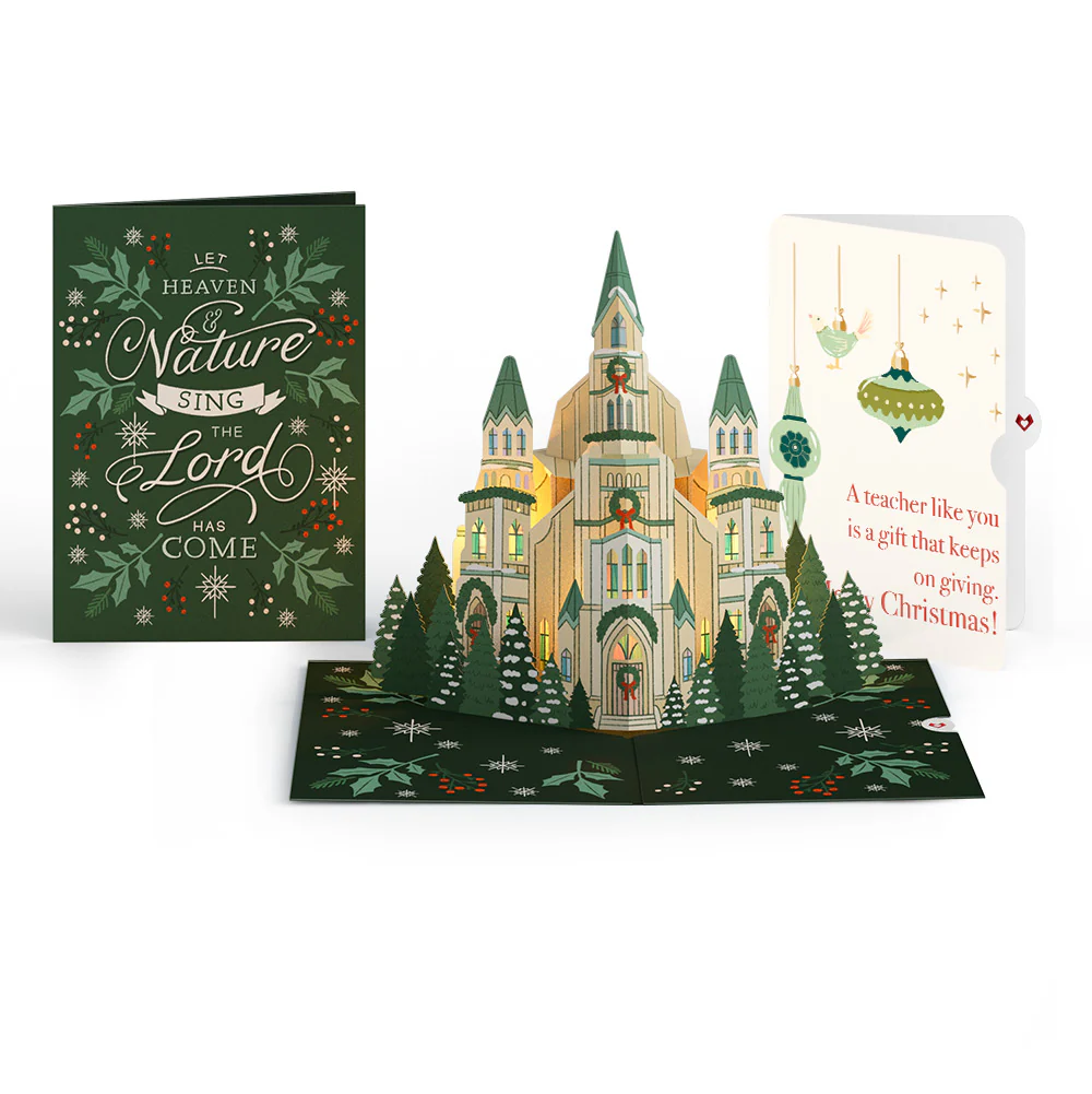 Let Heaven & Nature Sing Christmas Music and Lights Pop-Up Card and Twinkling Ornaments Sentiment Set for Teacher