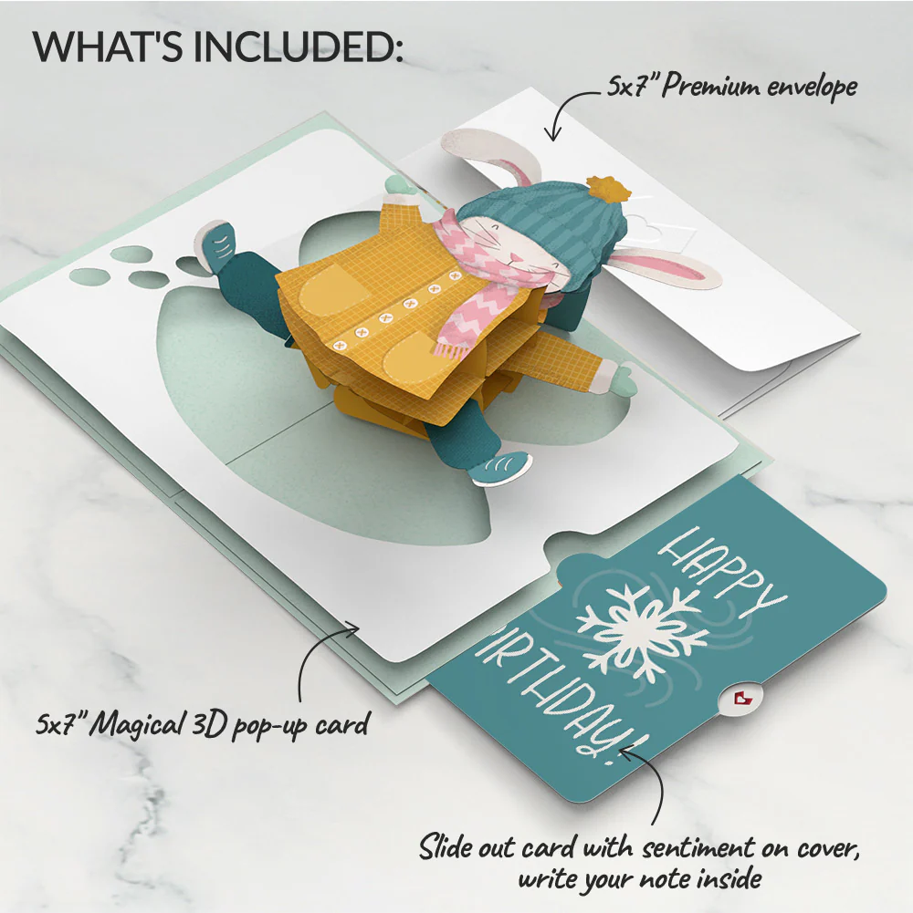 Let It Snow Winter Bunny Pop-Up Card and Snowflake Birthday Sentiment Set - Image 2