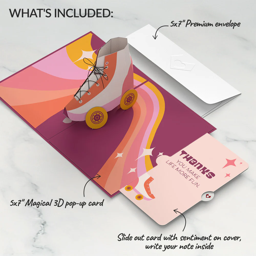 Let the Good Times Roll Roller Skate Thank You Pop-Up Card and Sentiment Set - Image 2