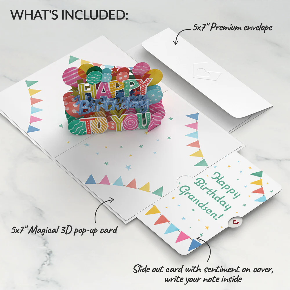 Let's Celebrate Birthday Pop-Up Card and Sentiment Set for Grandson - Image 2