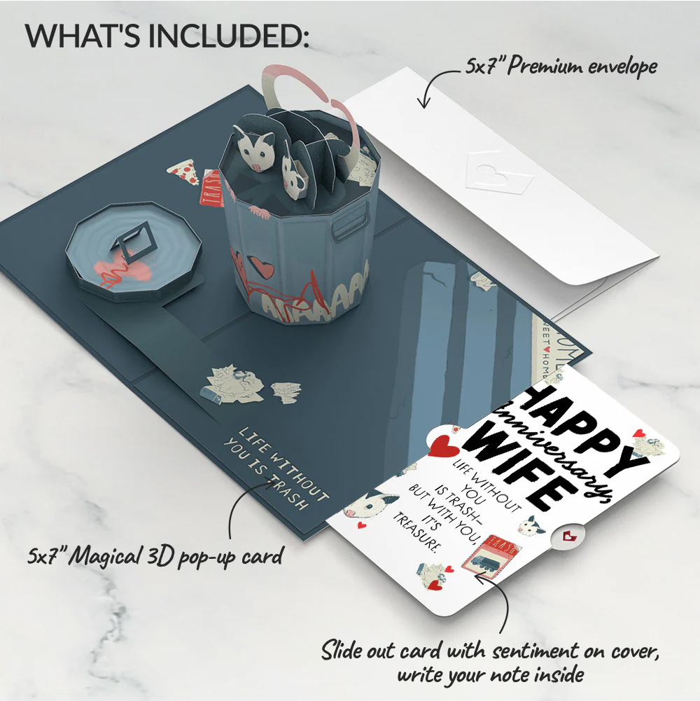 Life Without You Is Trash Possums Anniversary Pop-Up Card and Sentiment Set for Wife - Image 2