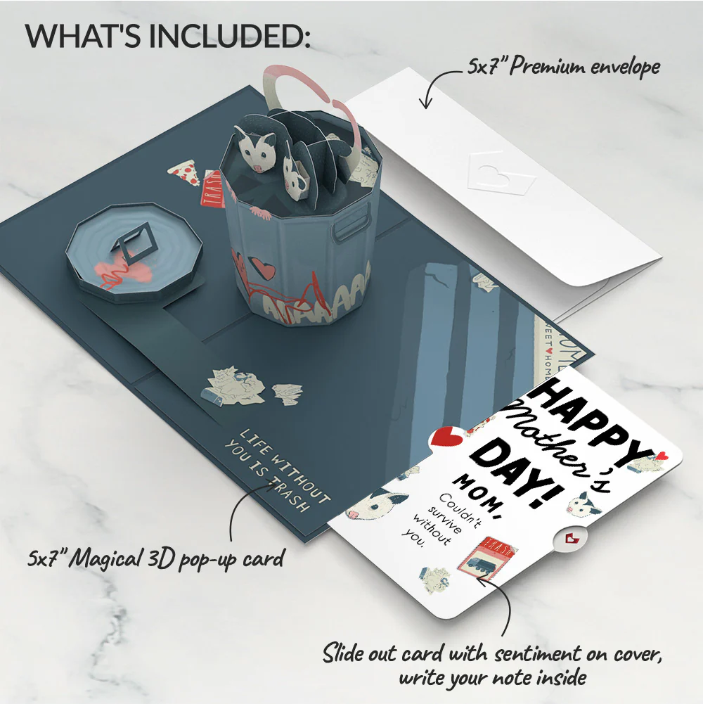 Life Without You Is Trash Possums Mother’s Day Pop-Up Card and Sentiment Set for Mom - Image 2
