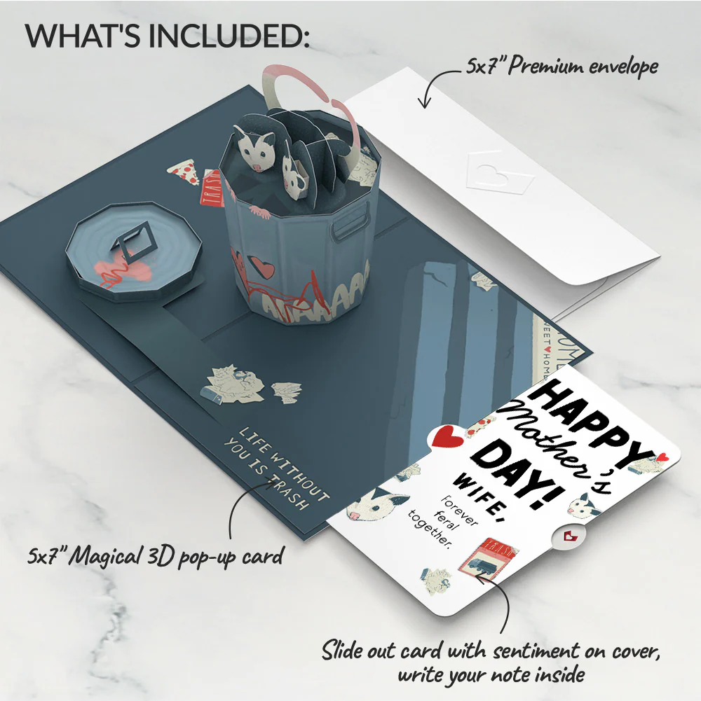Life Without You Is Trash Possums Mother’s Day Pop-Up Card and Sentiment Set for Wife - Image 2