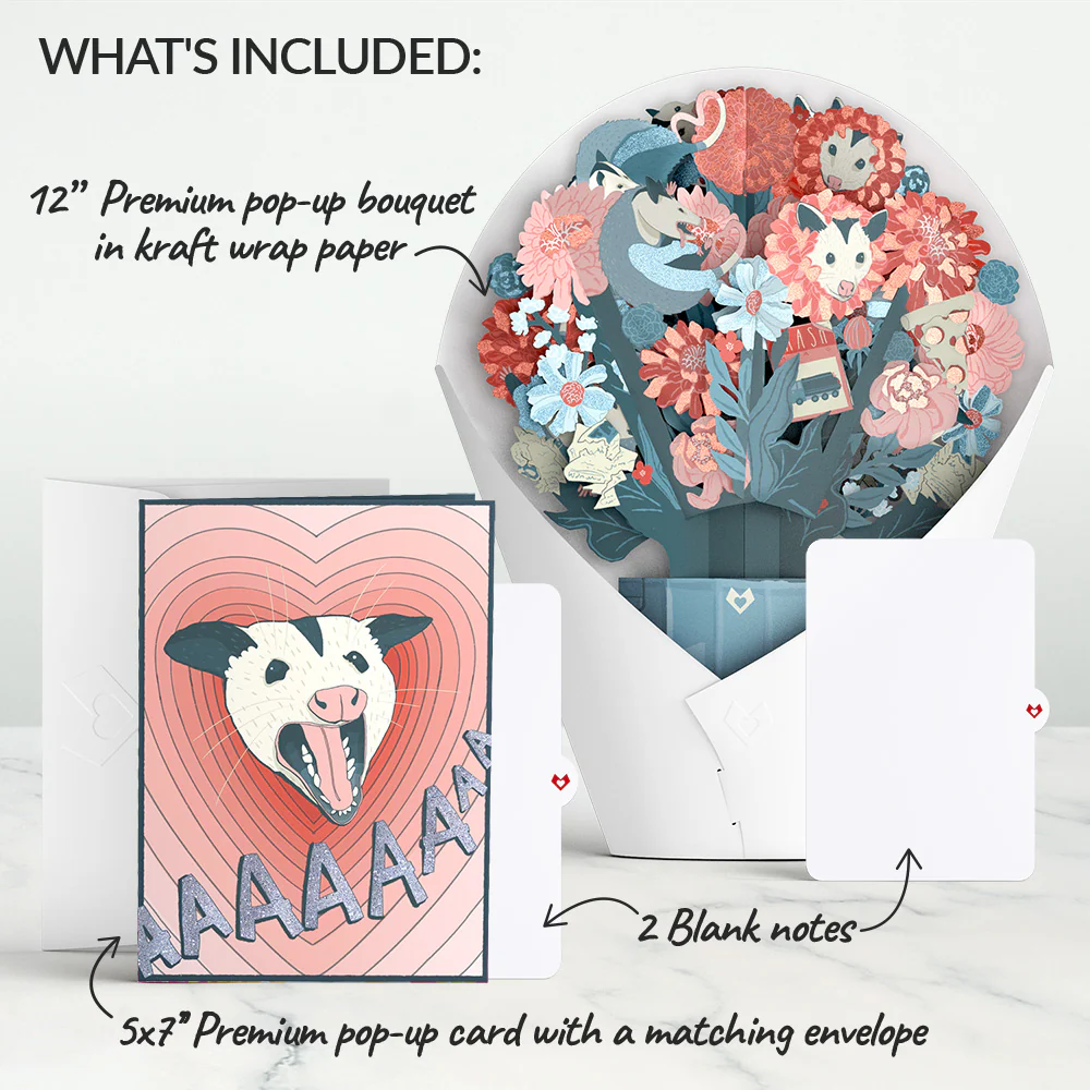 Life Without You Is Trash Possums Pop-Up Card & Glitter Bouquet Bundle - Image 2