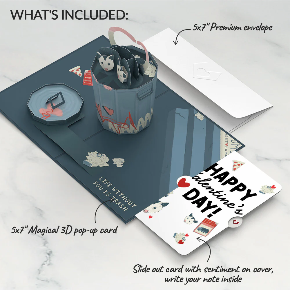 Life Without You Is Trash Possums Valentine Pop-Up Card and Sentiment Set - Image 2
