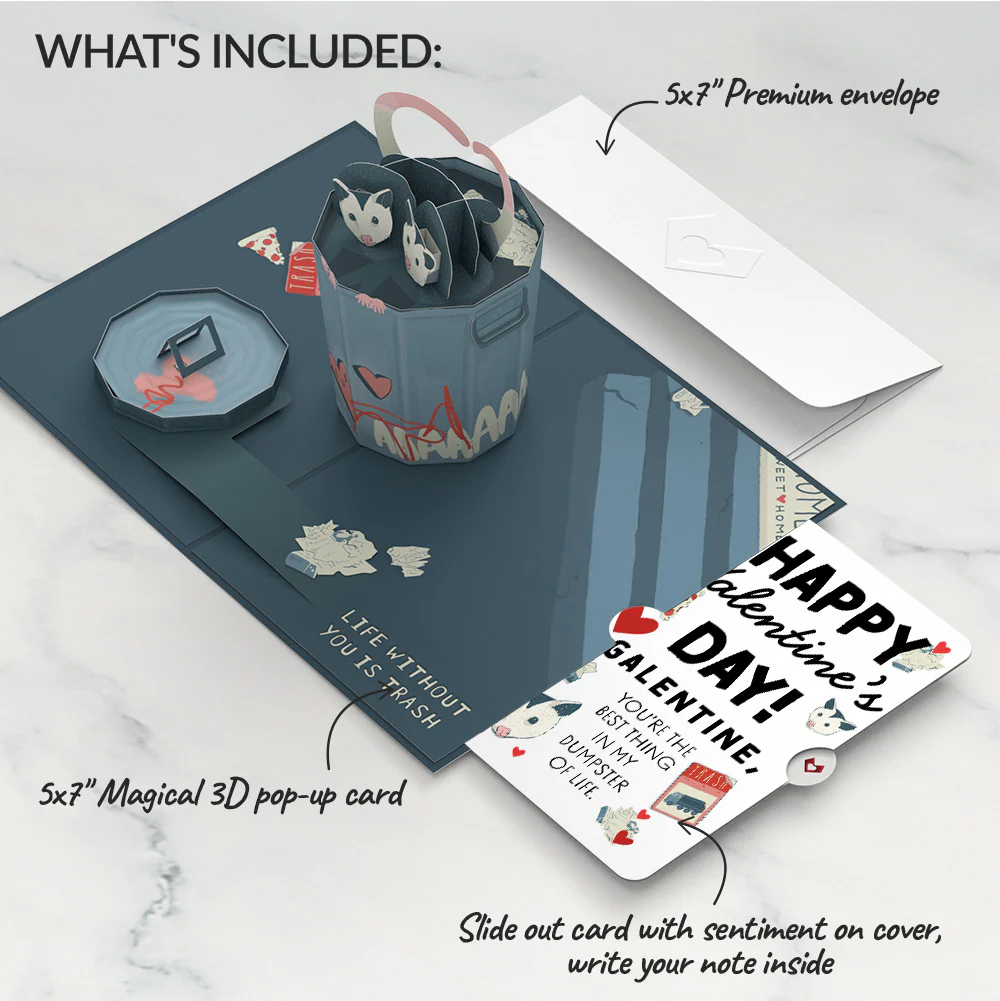Life Without You Is Trash Possums Valentine Pop-Up Card and Sentiment Set for Bestfriend - Image 2