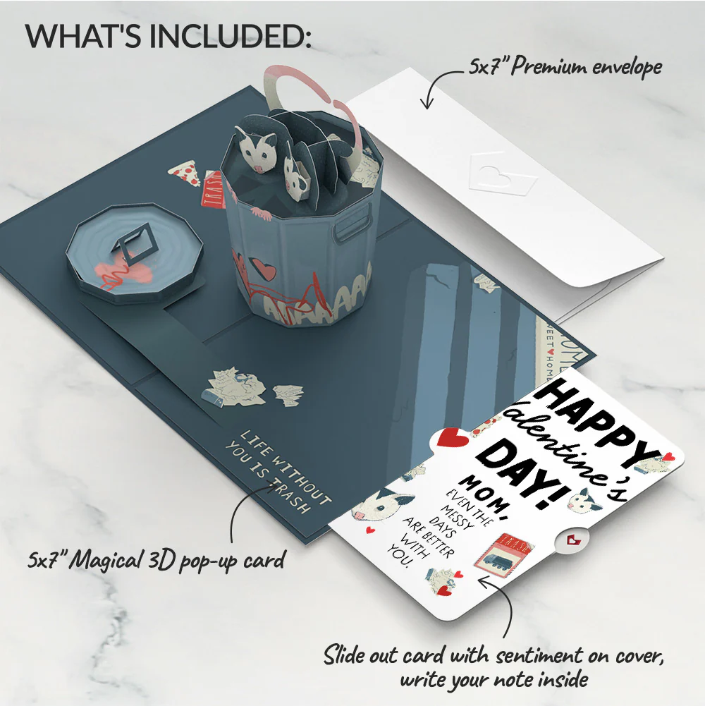 Life Without You Is Trash Possums Valentine Pop-Up Card and Sentiment Set for Mom - Image 2