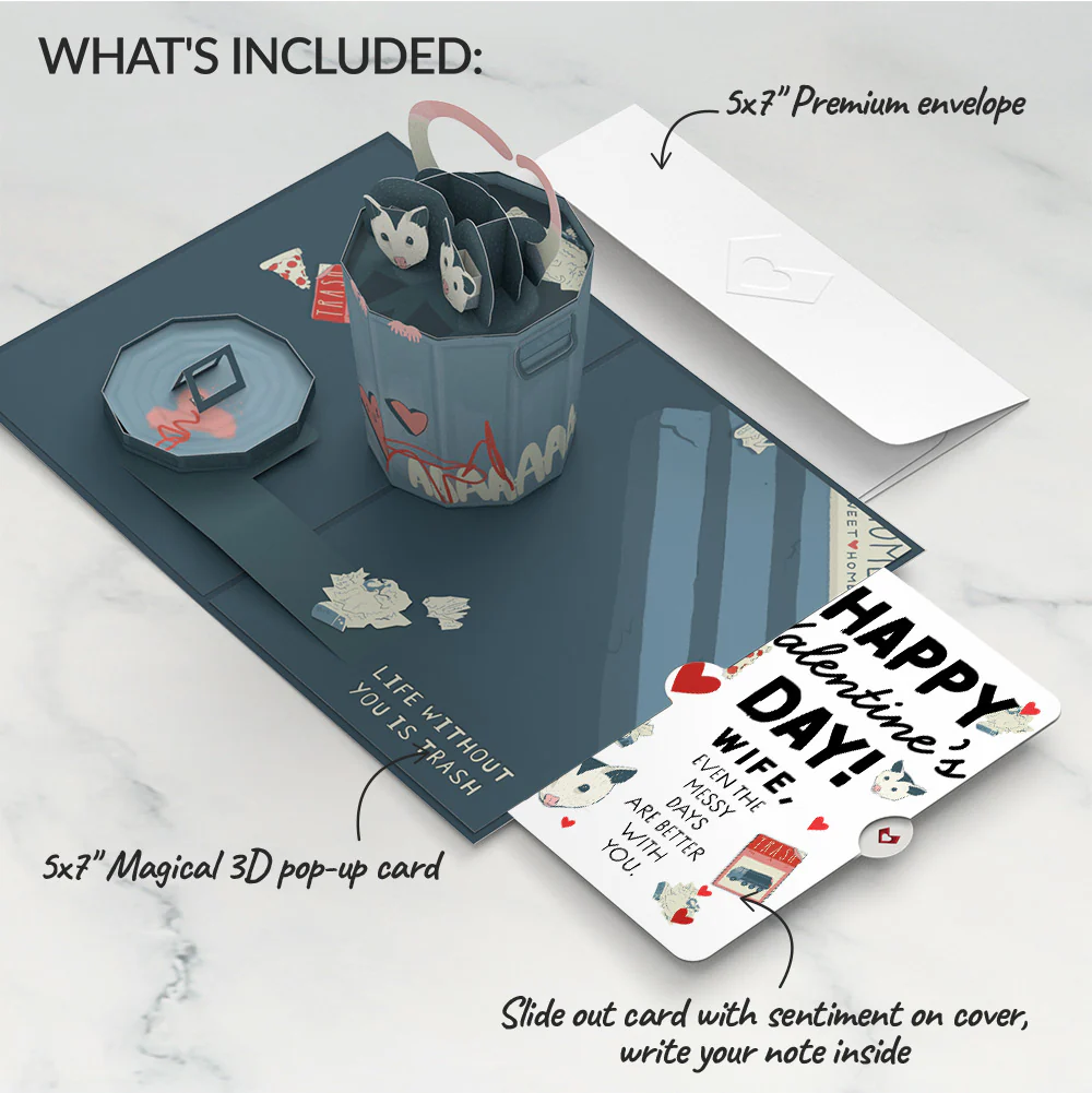 Life Without You Is Trash Possums Valentine Pop-Up Card and Sentiment Set for Wife - Image 2