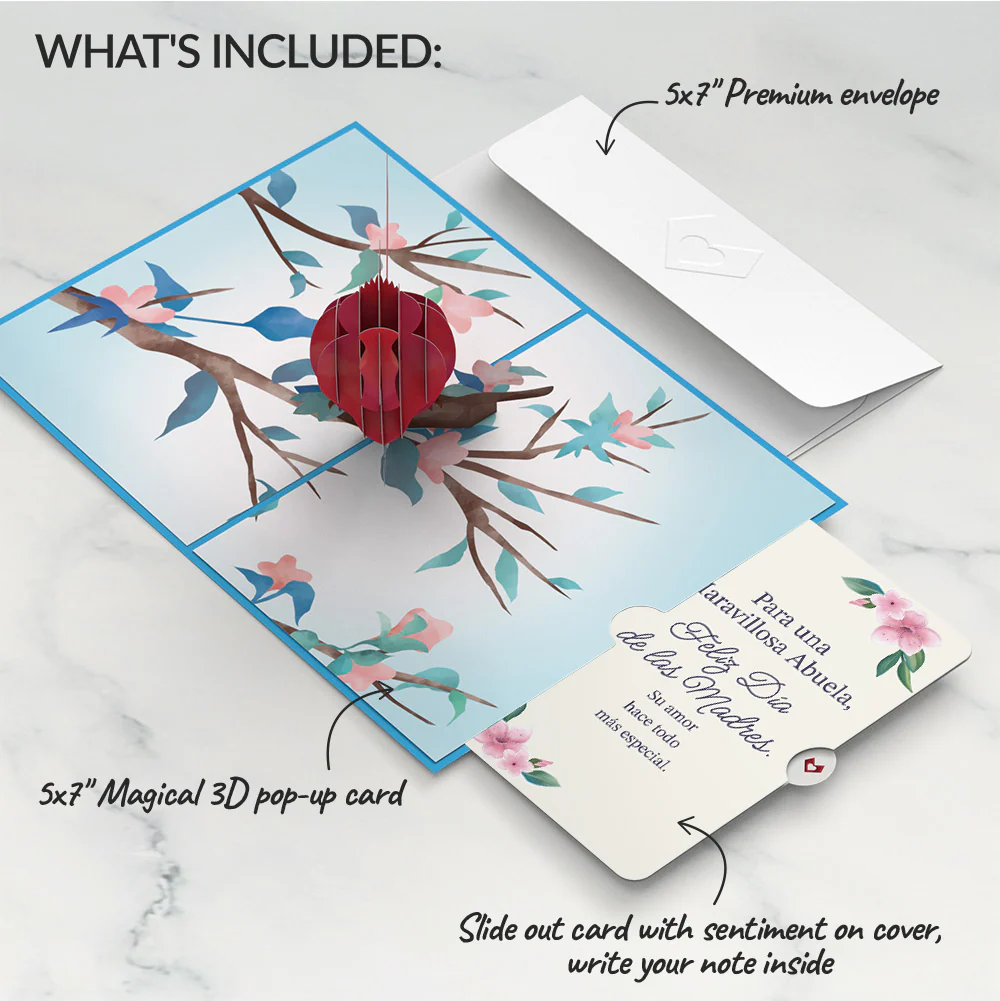 Love Cardinal Mother's Day Pop-Up Card and Sentiment Set for Spanish Grandmother - Image 2