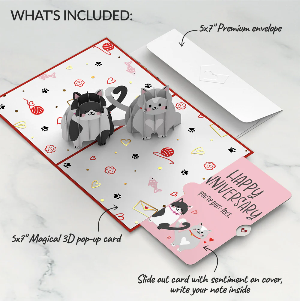 Love Cats Anniversary Pop-Up Card and Purrfect Cats Sentiment Set - Image 2