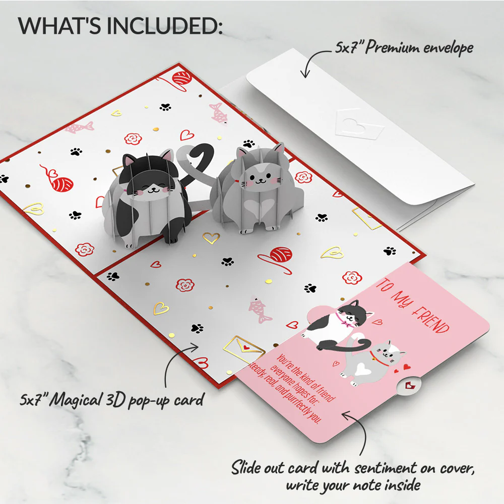 Love Cats Appreciation Pop-Up Card and Sentiment Set for Friend - Image 2
