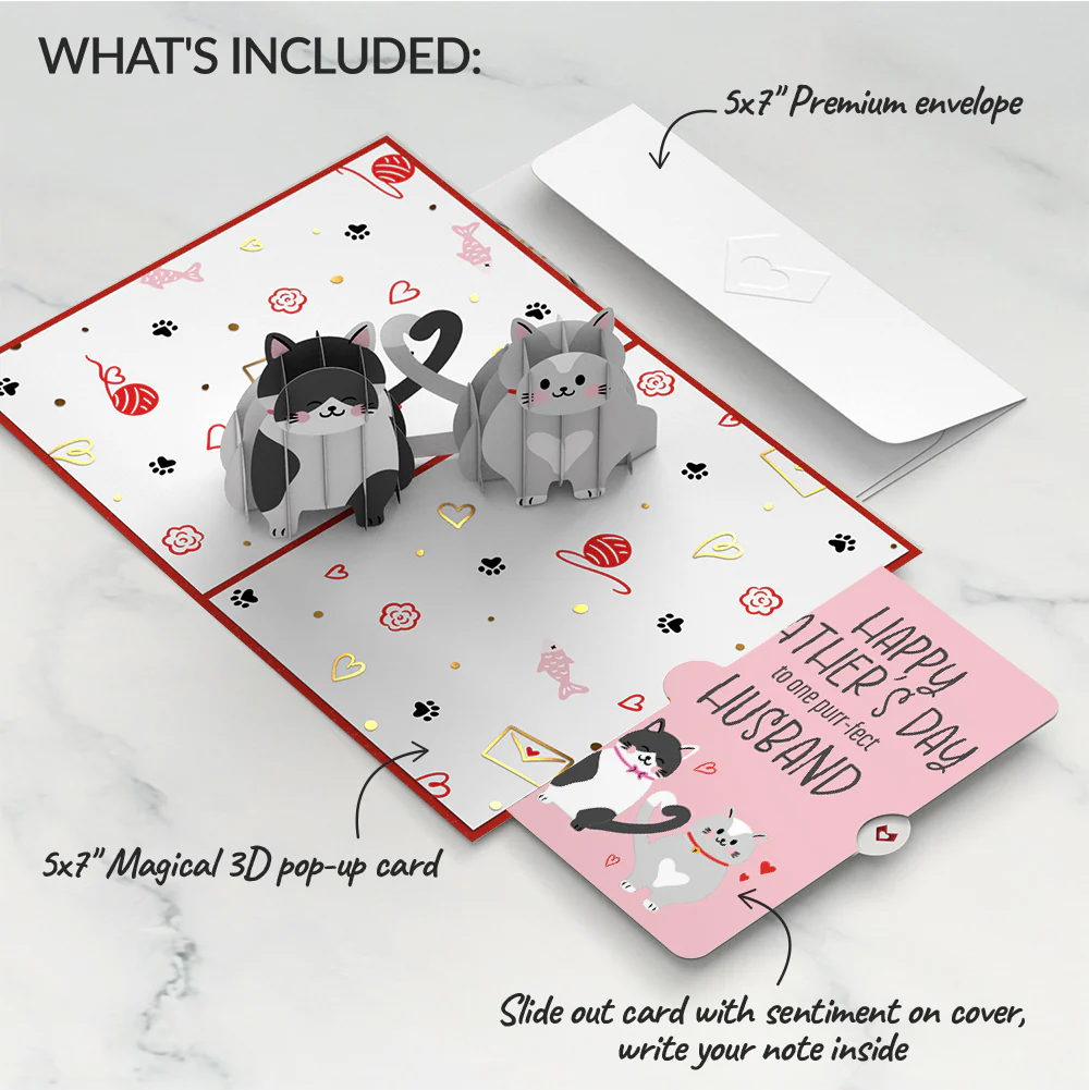 Love Cats Father’s Day Pop-Up Card and Sentiment Set for Husband - Image 2