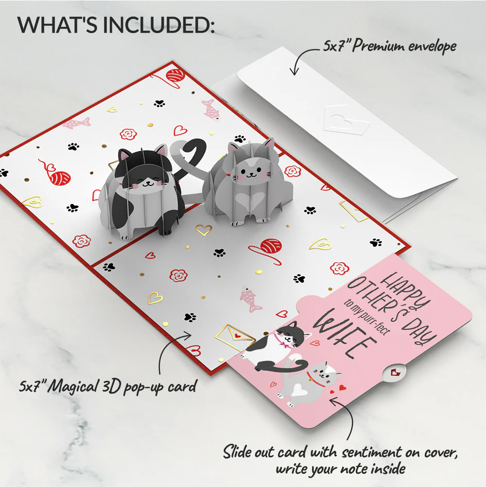 Love Cats Mother’s Day Pop-Up Card and Sentiment Set for Wife - Image 2