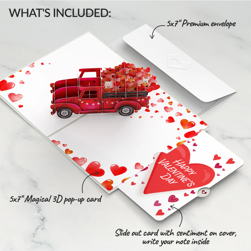 Love Delivery Truck Valentine Pop-Up Card and Big Sweet Heart Sentiment Set - Image 2