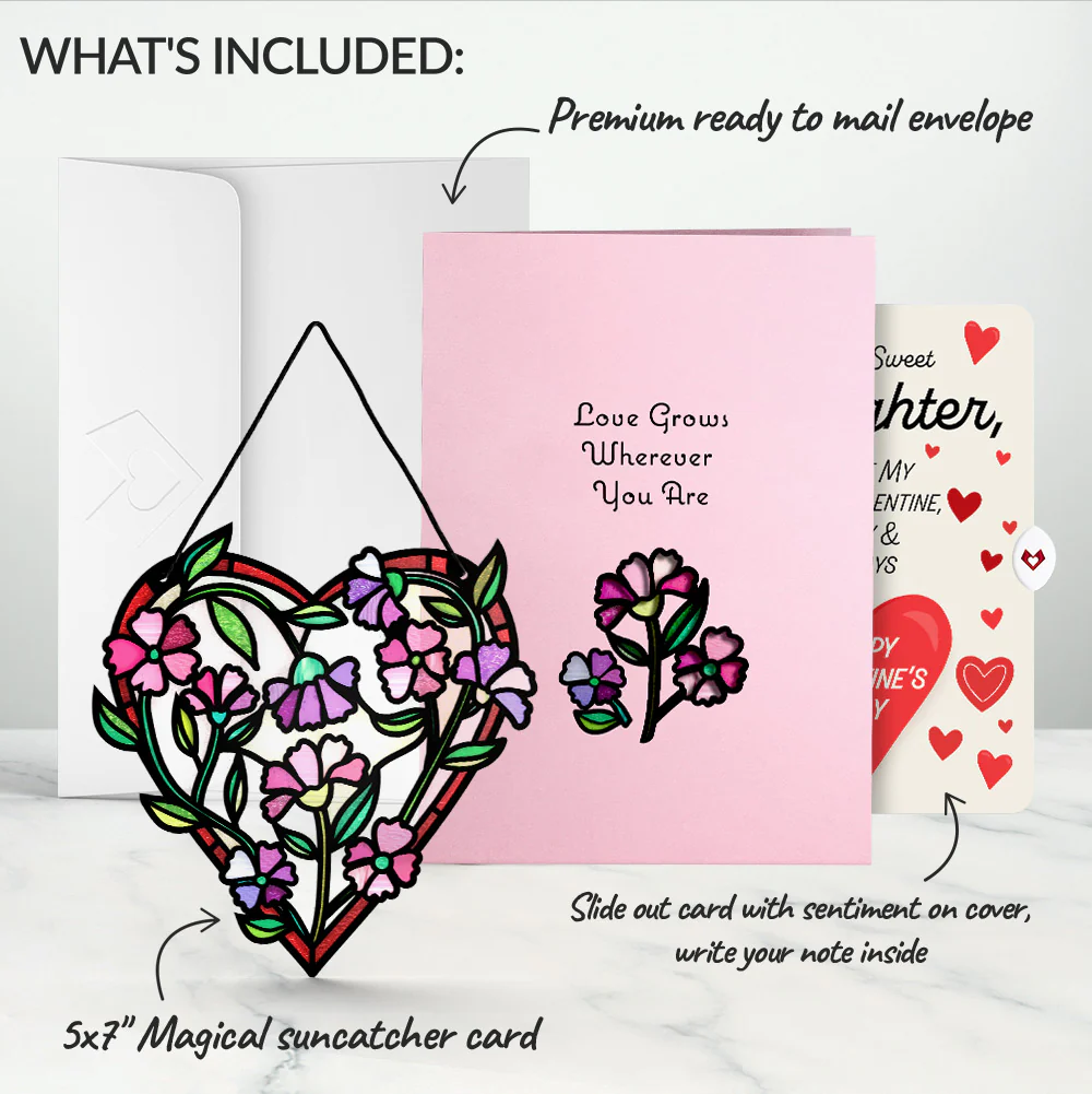 Love Grows Heart Suncatcher Card and Full of Hearts Valentine Sentiment Set for Daughter - Image 2