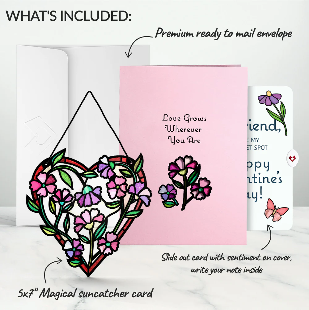 Love Grows Heart Valentine Suncatcher Card and Sentiment Set for Boyfriend - Image 2