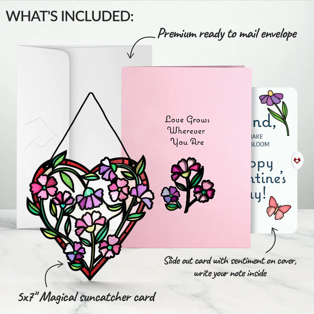 Love Grows Heart Valentine Suncatcher Card and Sentiment Set for Friend - Image 2