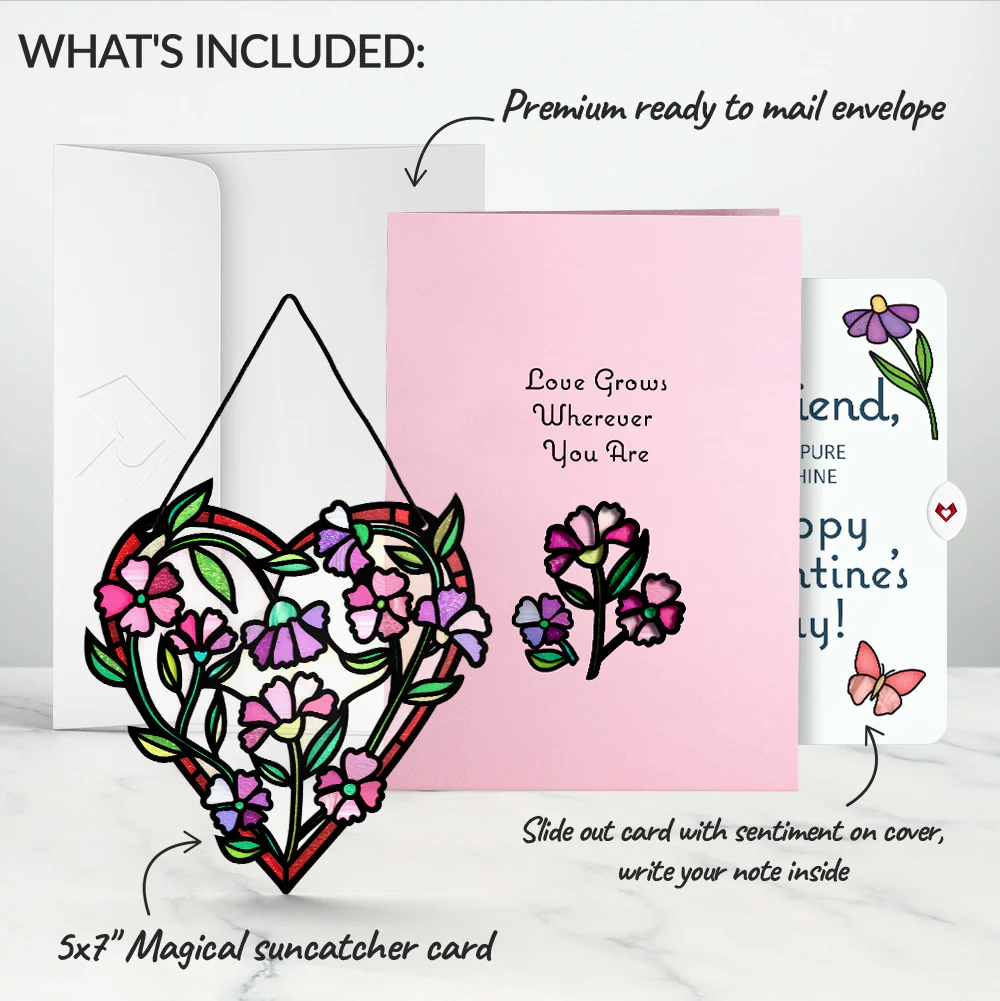 Love Grows Heart Valentine Suncatcher Card and Sentiment Set for Girlfriend - Image 2