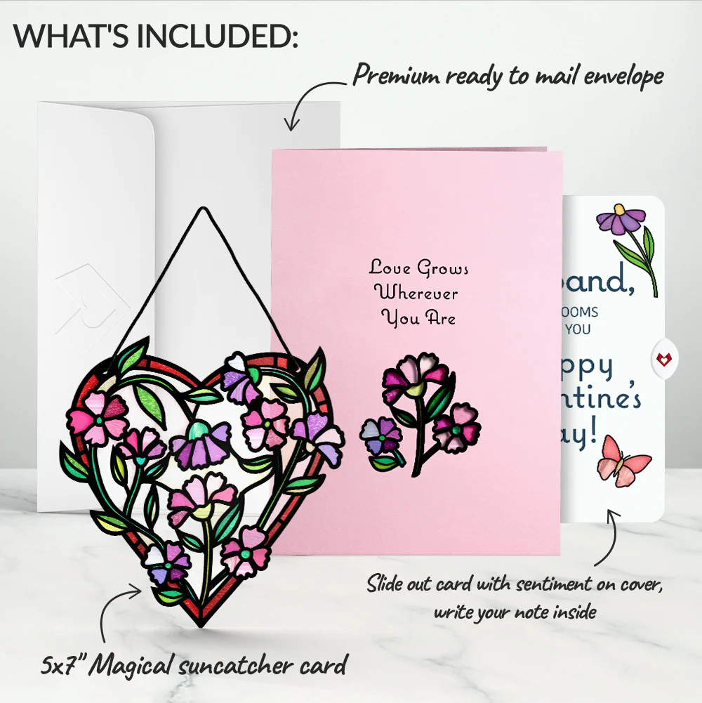 Love Grows Heart Valentine Suncatcher Card and Sentiment Set for Husband - Image 2